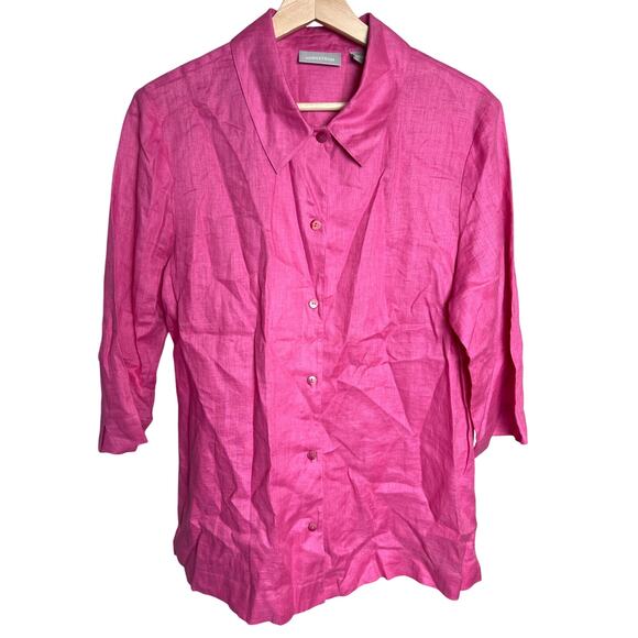Nordstrom Large Pink Linen Button Down Women Shirt Blouse - Picture 1 of 6